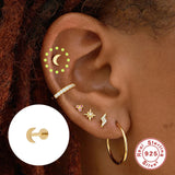Lightning Smiley Face Moon Pearl Snake Geometric CZ Stud Earrings 925 Silver