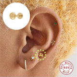 Lightning Smiley Face Moon Pearl Snake Geometric CZ Stud Earrings 925 Silver
