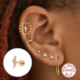 Lightning Smiley Face Moon Pearl Snake Geometric CZ Stud Earrings 925 Silver