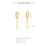925 Sterling Silver Pearl Dangle Earrings for Women