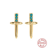 925 Silver 14mm Dagger Zircon Turquoise Stud Earring