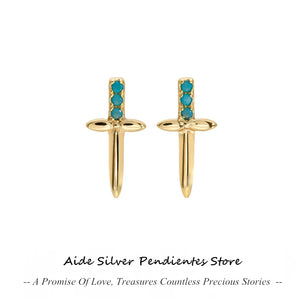 925 Silver 14mm Dagger Zircon Turquoise Stud Earring