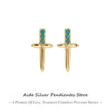 925 Silver 14mm Dagger Zircon Turquoise Stud Earring