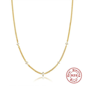 Minimalist 925 Silver Chain Necklace with Zircon