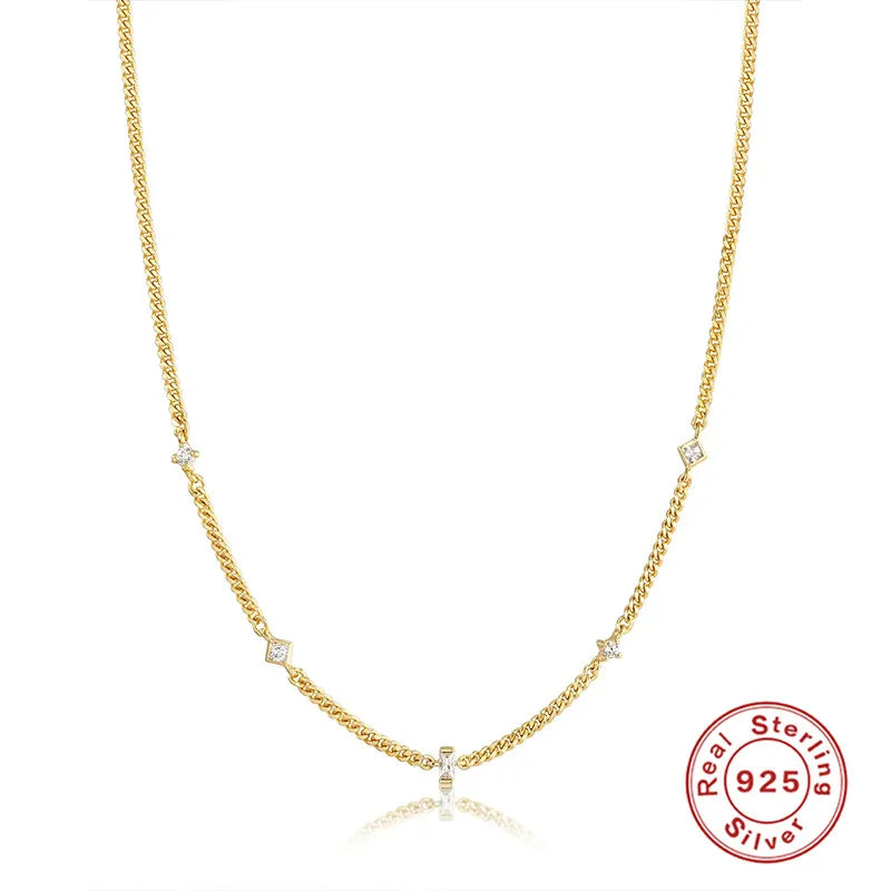 Minimalist 925 Silver Chain Necklace with Zircon