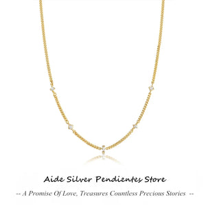Minimalist 925 Silver Chain Necklace with Zircon