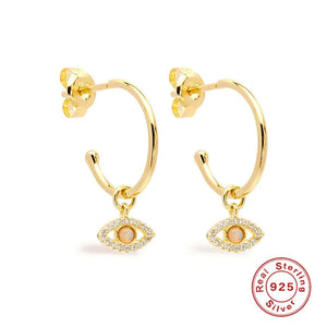 925 Silver Devil's Eye Stud Earrings Opal Zircon Piercing