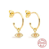 925 Silver Devil's Eye Stud Earrings Opal Zircon Piercing
