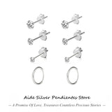 925 Sterling Silver Classic Jewelry Set for Women - 3 Studs, 2 Hoop Earrings
