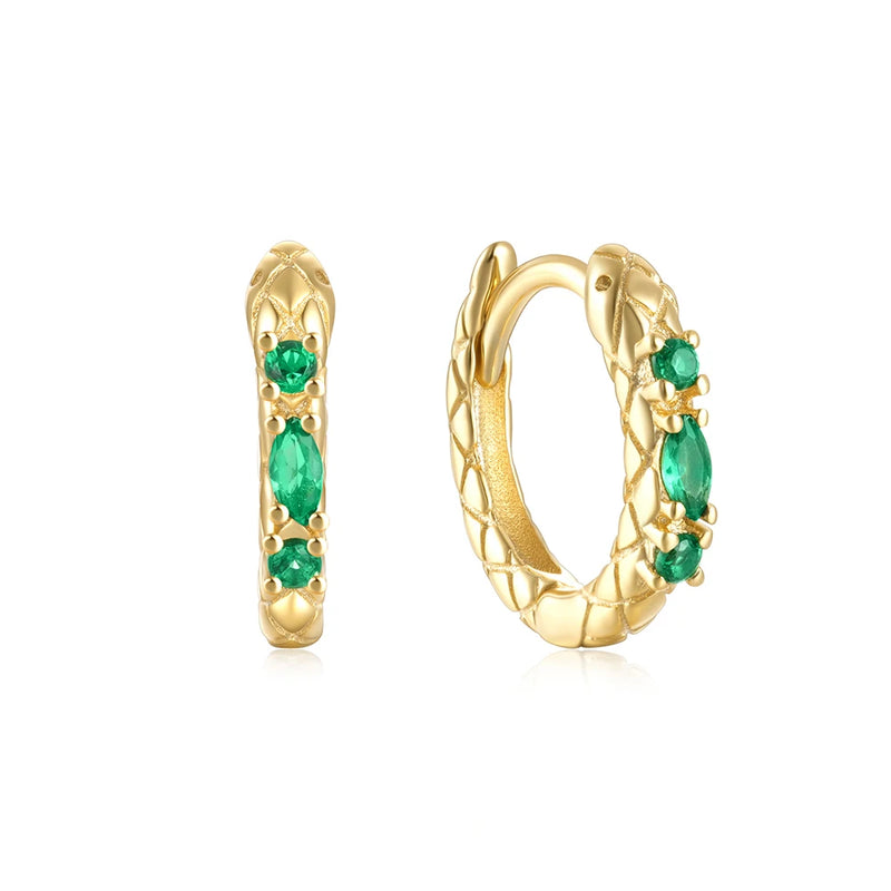 925 Silver Snake Earrings Green Zircon Hoops Vintage Gift