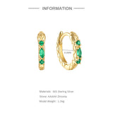 925 Silver Snake Earrings Green Zircon Hoops Vintage Gift