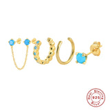 Rainbow CZ Ear Cuffs 925 Silver Cartilage Piercing