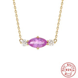 925 Silver Pink Crown Zircon Necklace for Women Wedding