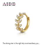 925 Silver Zircon Leaf Huggie Earring Women Piercing Cartilage Jewelry