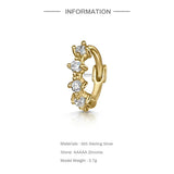 925 Silver Zircon Leaf Huggie Earring Women Piercing Cartilage Jewelry