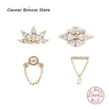 925 Sterling Silver CZ Chain Stud Earrings Women Geometric Boucles Doreilles