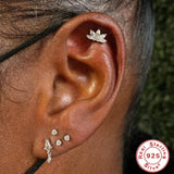 925 Sterling Silver CZ Chain Stud Earrings Women Geometric Boucles Doreilles