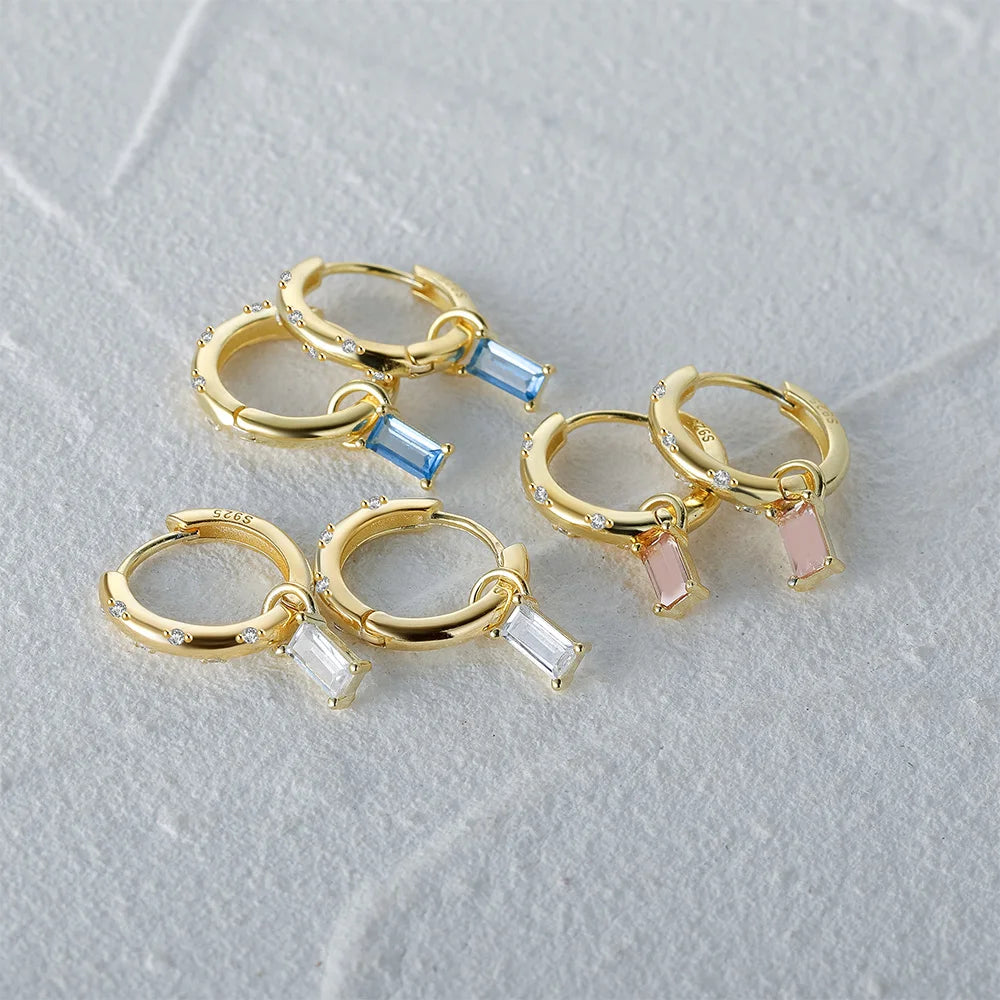 925 Silver Geometric Crystal Drop Earrings for Women