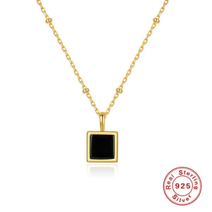 925 Silver Pendant Necklace Square Stone 18k Plated Women's Collier