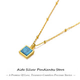 925 Silver Pendant Necklace Square Stone 18k Plated Women's Collier