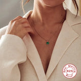 925 Silver Pendant Necklace Square Stone 18k Plated Women's Collier