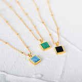 925 Silver Pendant Necklace Square Stone 18k Plated Women's Collier