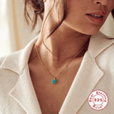 925 Silver Pendant Necklace Square Stone 18k Plated Women's Collier