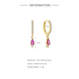 925 Silver Red Green Water Drop Zircon Pendant Earrings Wedding Jewelry
