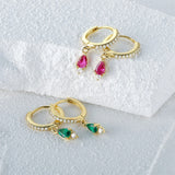 925 Silver Red Green Water Drop Zircon Pendant Earrings Wedding Jewelry