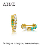 925 Silver Reversible Turquoise Zircon Hoop Earrings for Women