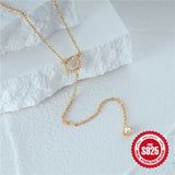 925 Silver Long Chain Necklace Love Heart Pendant Y Shaped Dainty Choker