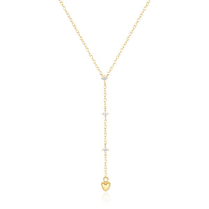 925 Silver Long Chain Necklace Love Heart Pendant Y Shaped Dainty Choker