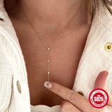 925 Silver Long Chain Necklace Love Heart Pendant Y Shaped Dainty Choker