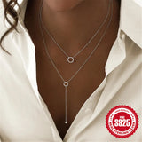 925 Silver Long Chain Necklace Love Heart Pendant Y Shaped Dainty Choker