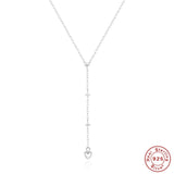 925 Silver Long Chain Necklace Love Heart Pendant Y Shaped Dainty Choker