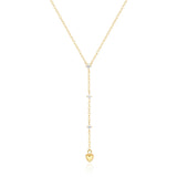 925 Silver Long Chain Necklace Love Heart Pendant Y Shaped Dainty Choker