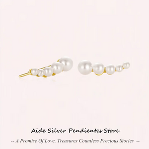 925 Silver Single Row Pearl Earrings 18K Plated Piercing Studs