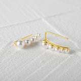 925 Silver Single Row Pearl Earrings 18K Plated Piercing Studs