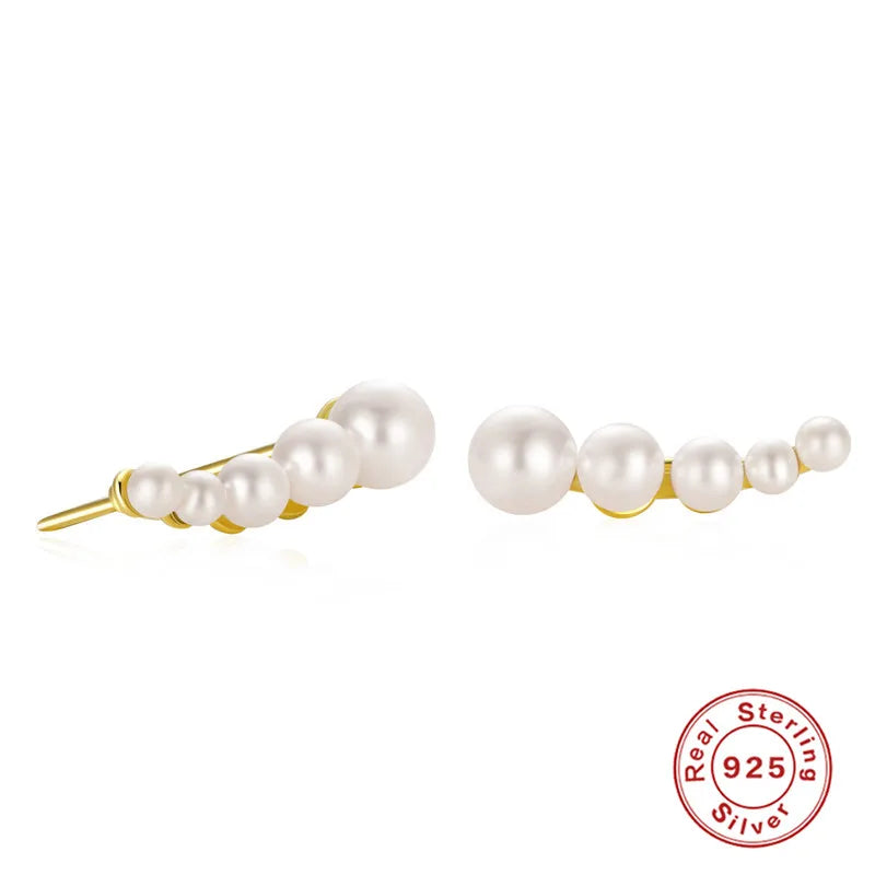 925 Silver Single Row Pearl Earrings 18K Plated Piercing Studs