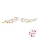925 Silver Single Row Pearl Earrings 18K Plated Piercing Studs