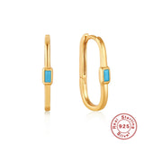 925 Silver Turquoise Hoop Huggie Earrings 18K Gold Original Jewelry Set