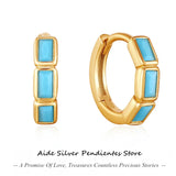 925 Silver Turquoise Hoop Huggie Earrings 18K Gold Original Jewelry Set