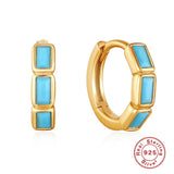 925 Silver Turquoise Hoop Huggie Earrings 18K Gold Original Jewelry Set