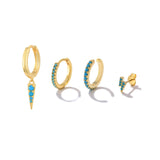 925 Sterling Silver Turquoise Stud Earring Set for Women Punk Rivet Earring