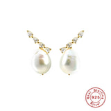 925 Silver Women's Stud Earrings Zircon Pearl Earring