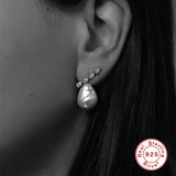925 Silver Women's Stud Earrings Zircon Pearl Earring