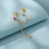 S925 Double Pierced Chains Tassel Diamond Stud Earrings