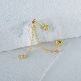 S925 Double Pierced Chains Tassel Diamond Stud Earrings