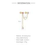 S925 Double Pierced Chains Tassel Diamond Stud Earrings