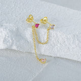 S925 Double Pierced Chains Tassel Diamond Stud Earrings